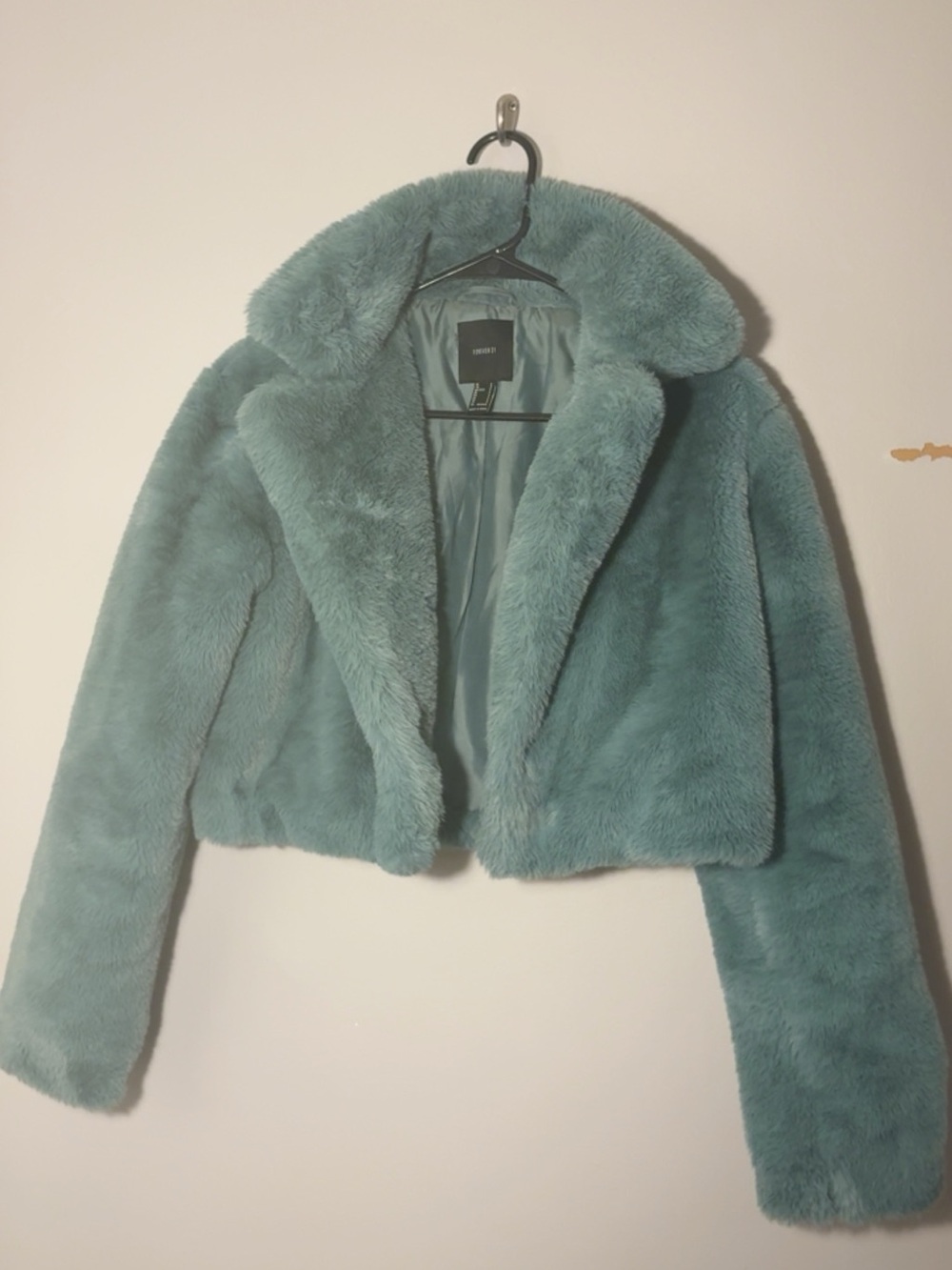 Faux Fur Cropped Jacket and Hat Teal